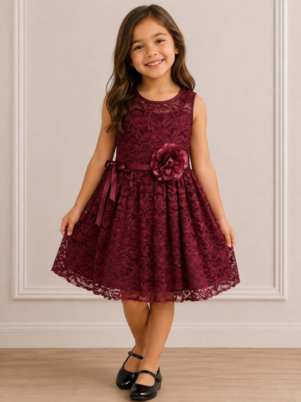 Pink & Violet Burgundy Lace Dress Girls Size 6X Floral Applique Party Formal